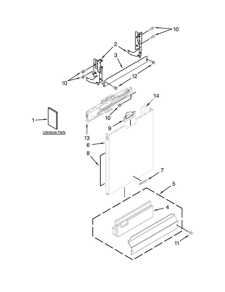 Door Panel Parts Diagram and Parts List for KDFE204EWH0  KitchenAid Dishwasher