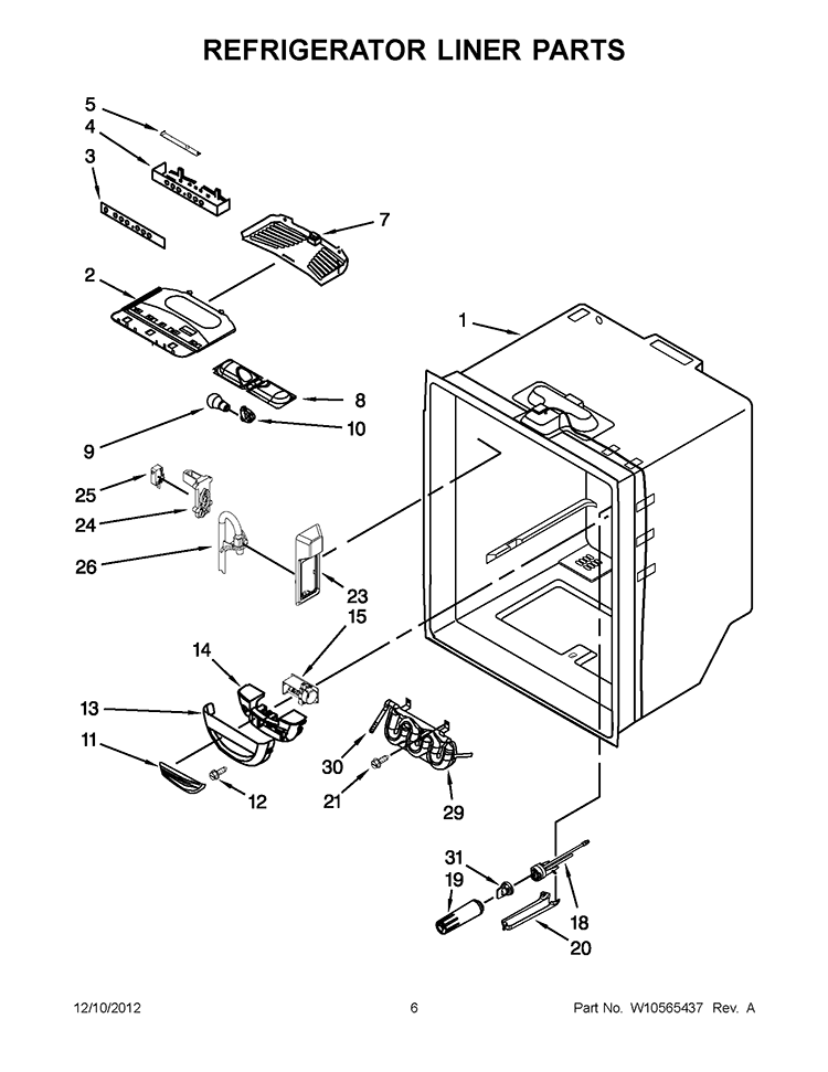 REFRIGERATOR LINER PARTS Diagram and Parts List for KFCP22EXMP5  KitchenAid Refrigerator