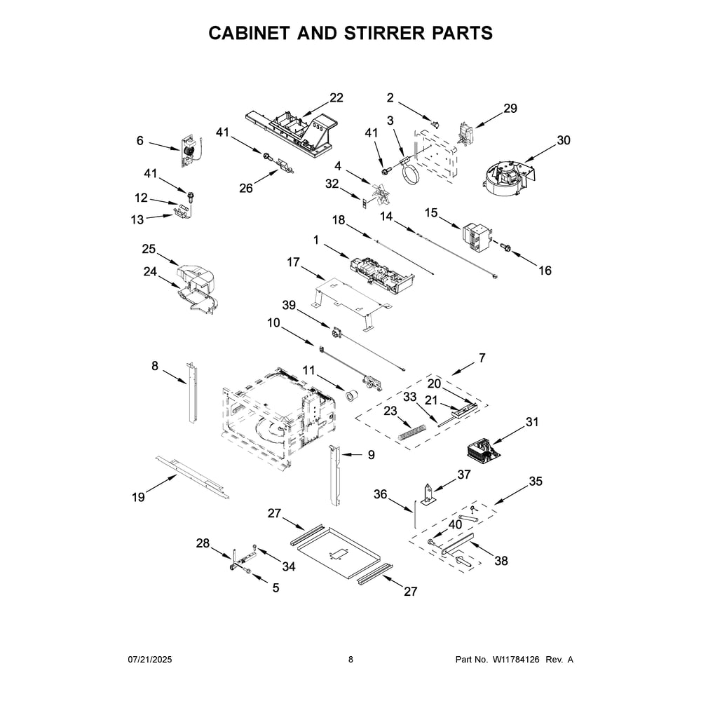 Cabinet And Stirrer Parts Diagram and Parts List for KMBS727SPS00  KitchenAid Microwave