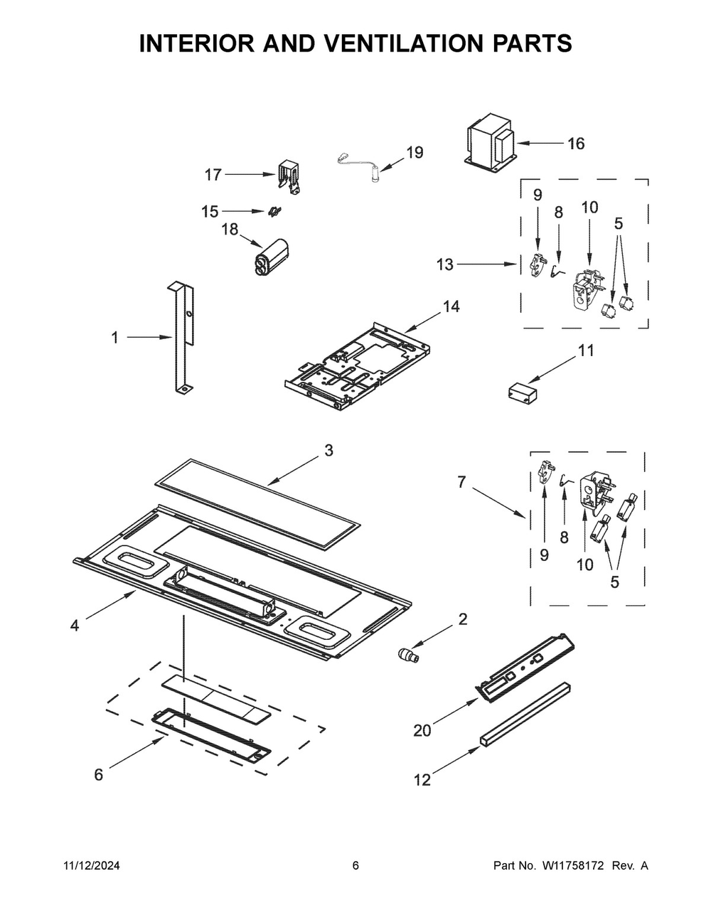04 - Interior And Ventilation Parts Diagram and Parts List for WMH31017HZ11  Whirlpool Microwave