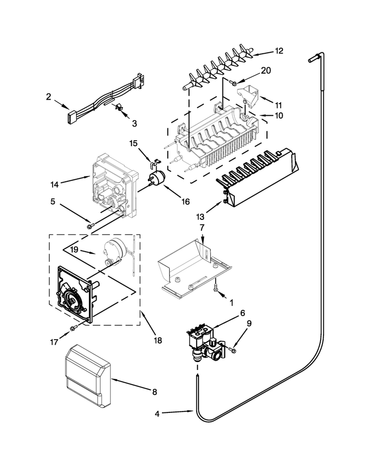 Icemaker Parts Diagram and Parts List for KSF22C4CYY01  KitchenAid Refrigerator