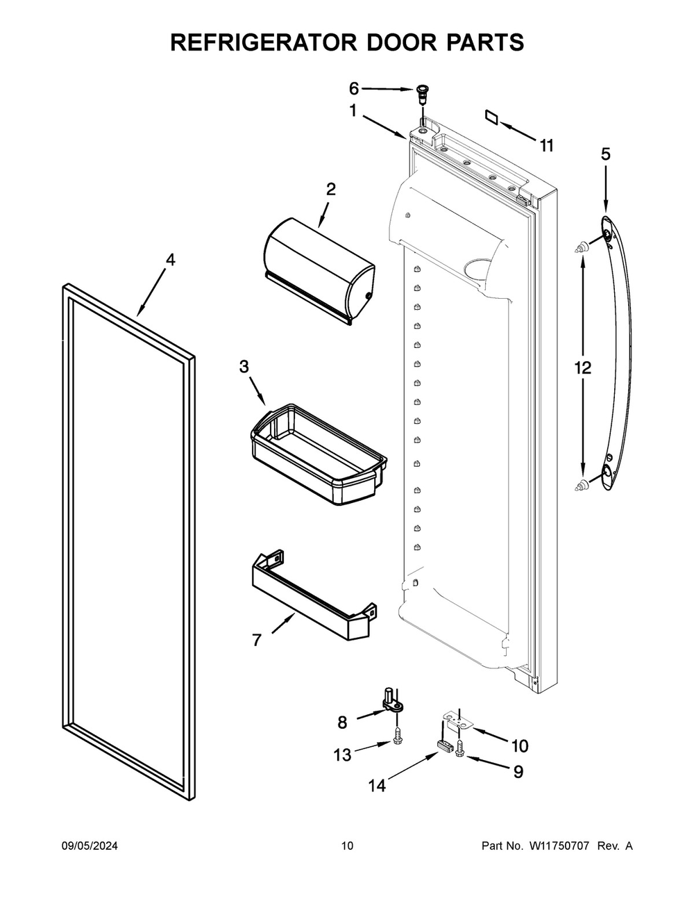 06 - Refrigerator Door Parts Diagram and Parts List for WRS312SNHW06  Whirlpool Refrigerator