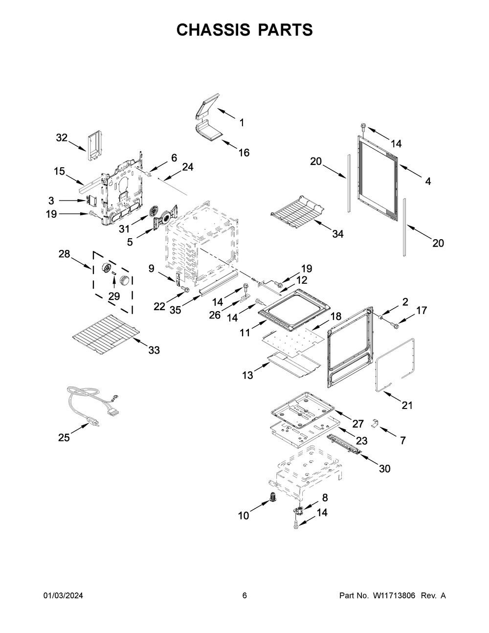 Chassis Parts Diagram and Parts List for KFGG500EBS8  KitchenAid Range