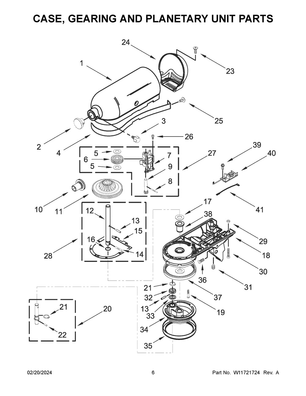 Case, Gearing And Planetary Unit Parts Diagram and Parts List for 5KSM180LEALB5  KitchenAid Mixer