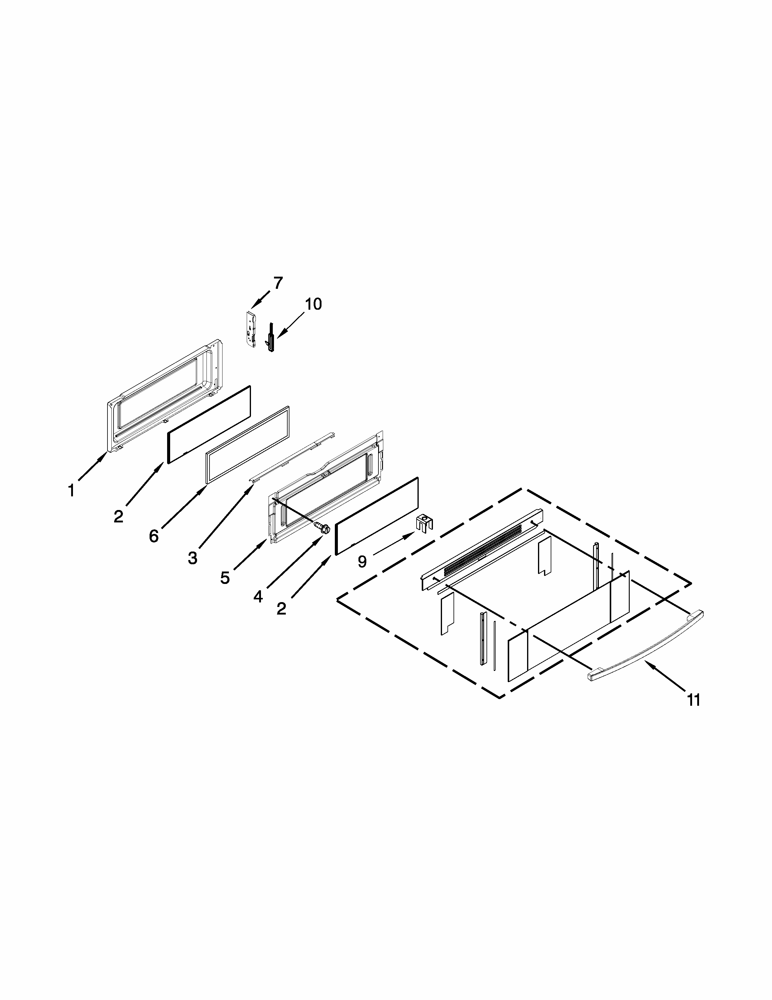 Upper Door Parts Diagram and Parts List for IES900DS00  Whirlpool Range