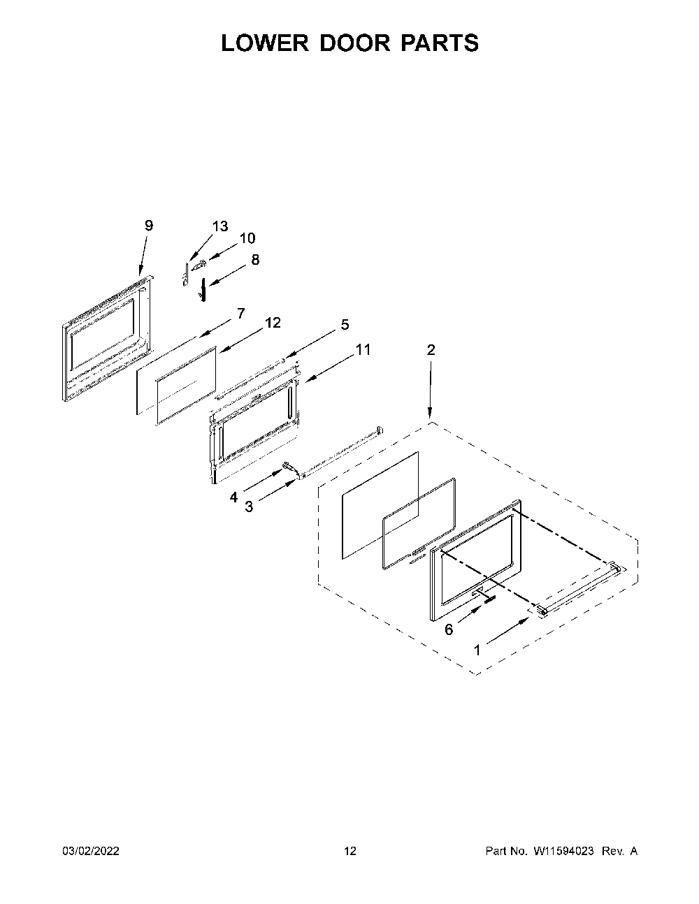 Lower Door Parts Diagram and Parts List for KFGD500EBS05  KitchenAid Range