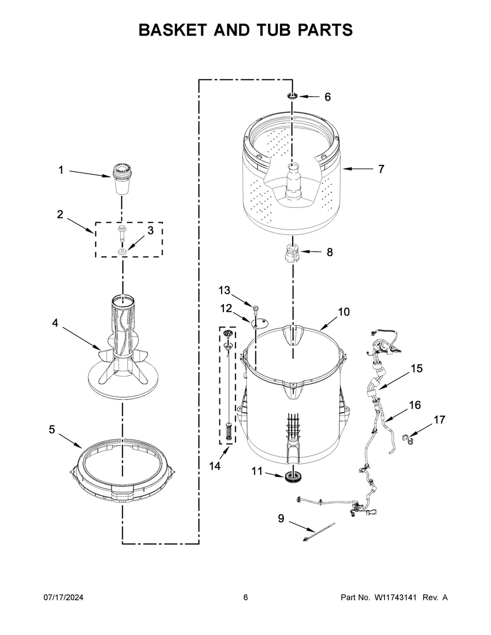 04 - Basket And Tub Parts Diagram and Parts List for 2DWTW4705EW3  Whirlpool Washer