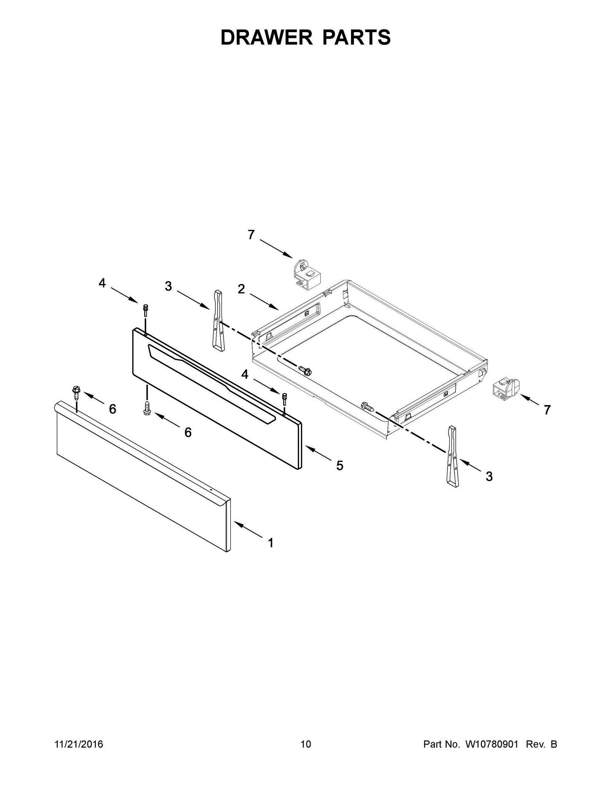 06 - DRAWER PARTS Diagram and Parts List for YWFE510S0ES0  Whirlpool Range
