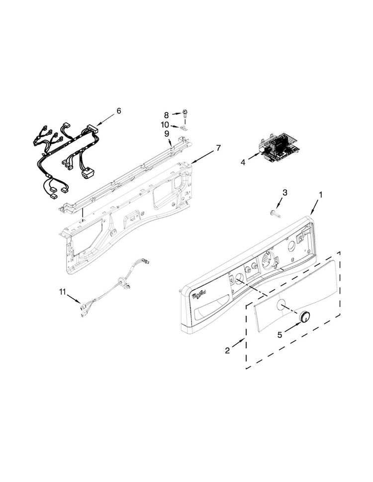 Control Panel Parts Diagram and Parts List for WFW8740DW0  Whirlpool Washer