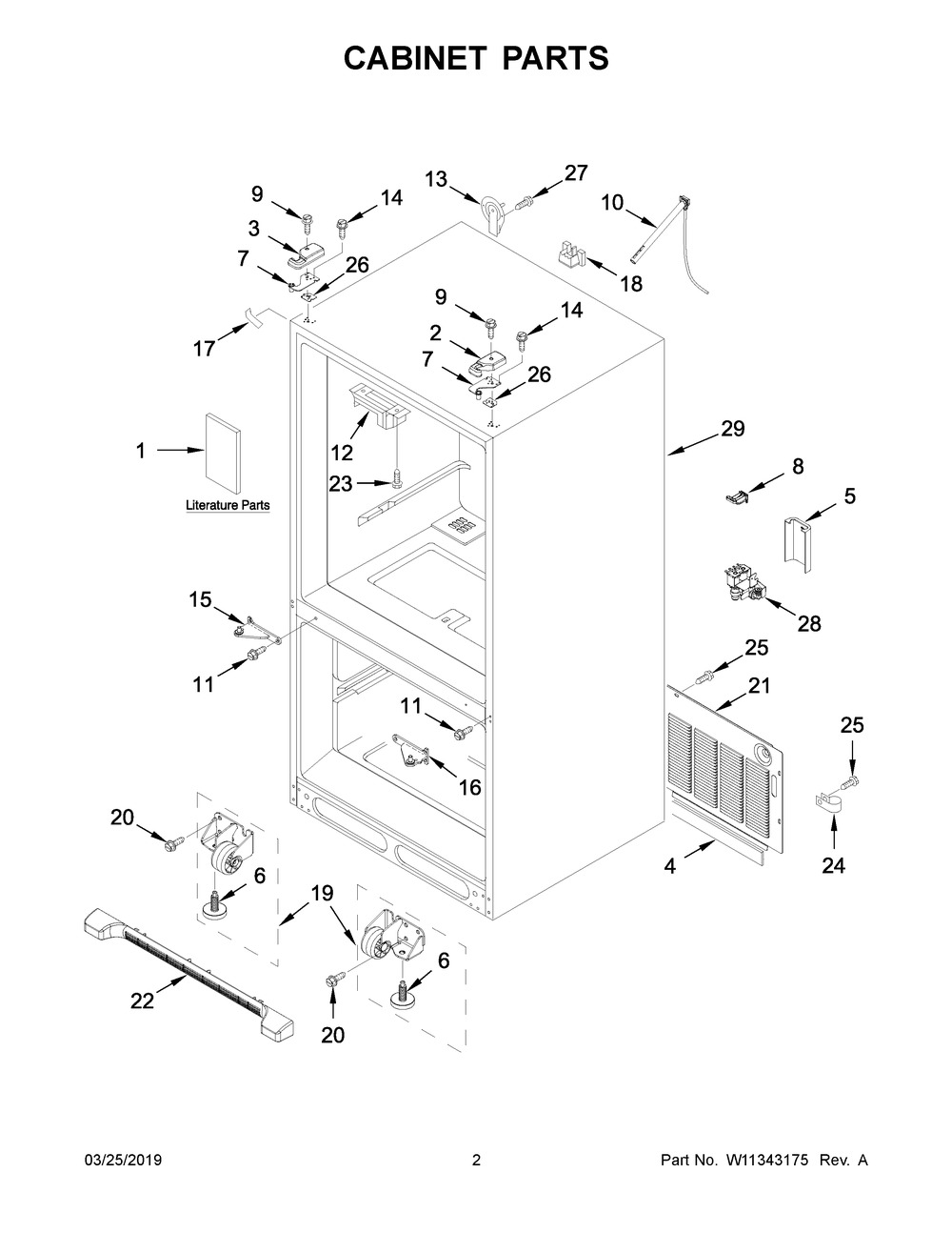 Cabinet Parts Diagram and Parts List for WRF535SWHV01  Whirlpool Refrigerator