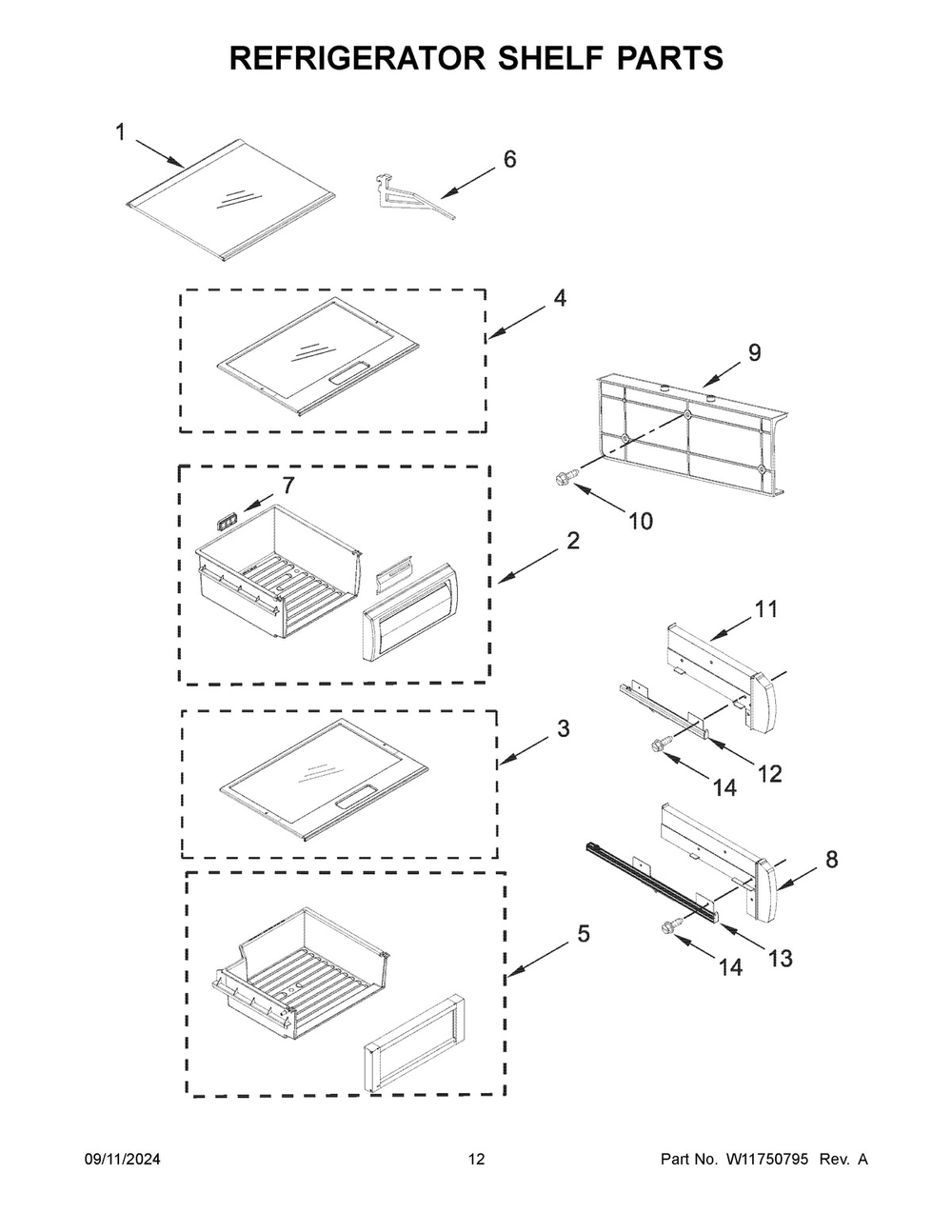 07 - Refrigerator Shelf Parts Diagram and Parts List for JBSS42E22L01  Whirlpool Refrigerator