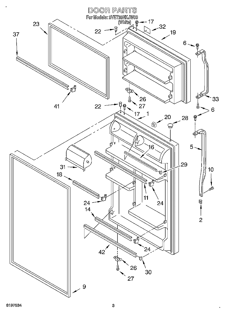 DOOR Diagram and Parts List for 2VET20NKJW00  Whirlpool Refrigerator