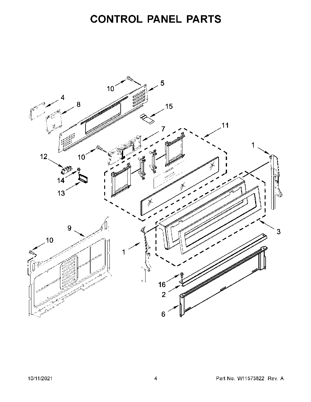 Control Panel Parts Diagram and Parts List for KFGG500EWH4  KitchenAid Range