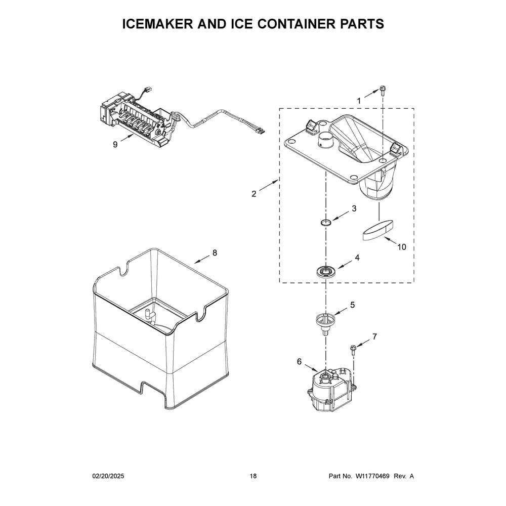 Icemaker And Ice Container Parts Diagram and Parts List for WRX986SIHV04  Whirlpool Refrigerator