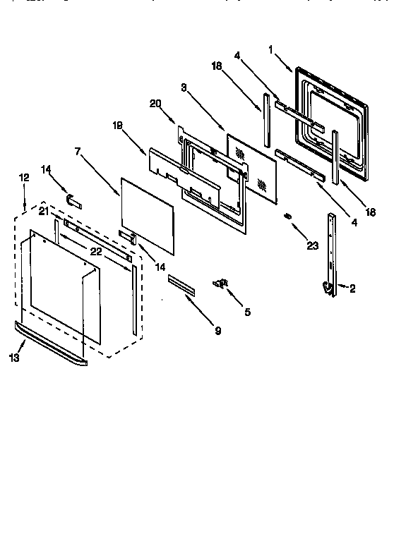 Oven Door Diagram and Parts List for KEBS107DBAL2  KitchenAid Wall Oven