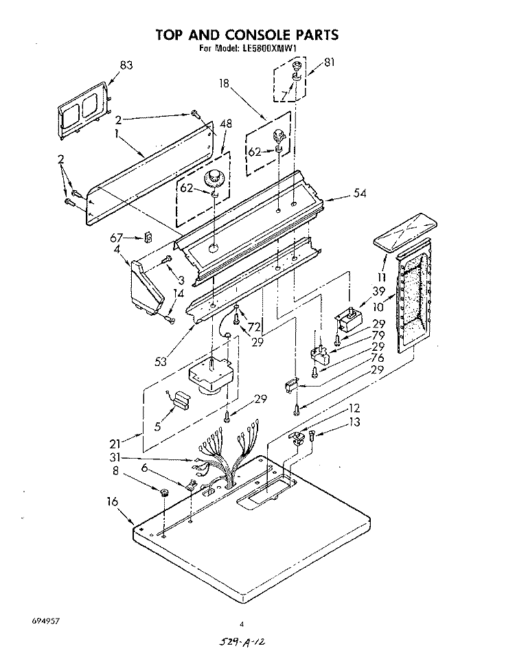 SECTION Diagram and Parts List for LE5800XMW1  Whirlpool Dryer