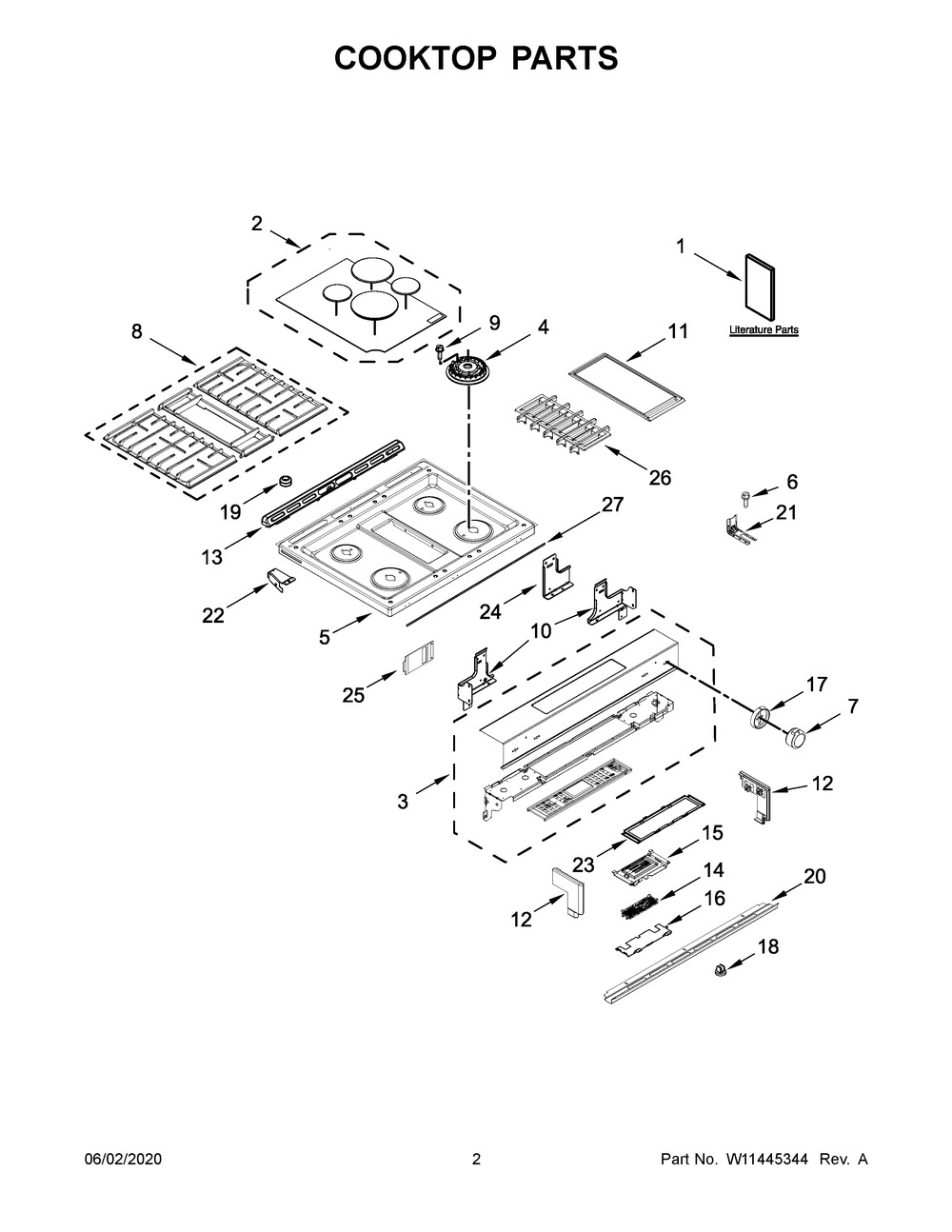 Cooktop Parts Diagram and Parts List for KSDG950ESS2  Whirlpool Range
