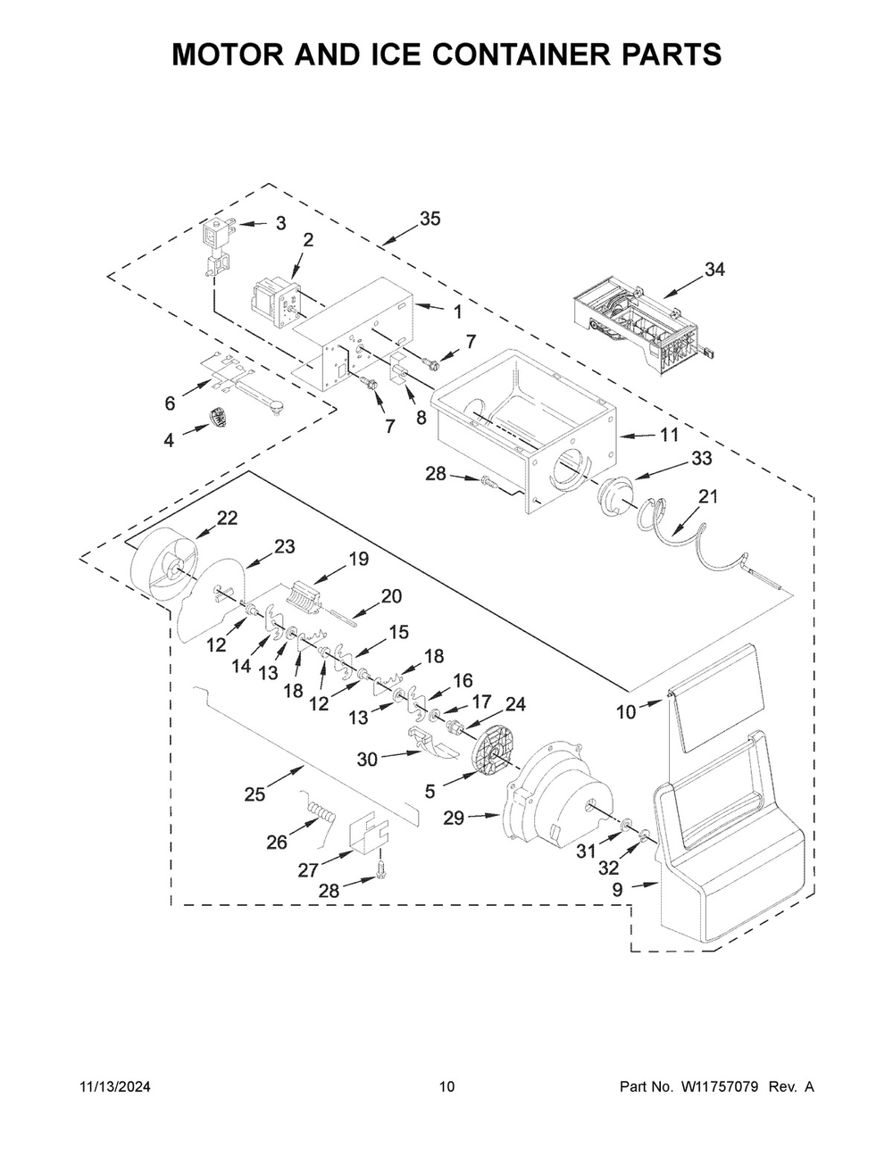 06 - Motor And Ice Container Parts Diagram and Parts List for ASI2575GRB12  Whirlpool Refrigerator
