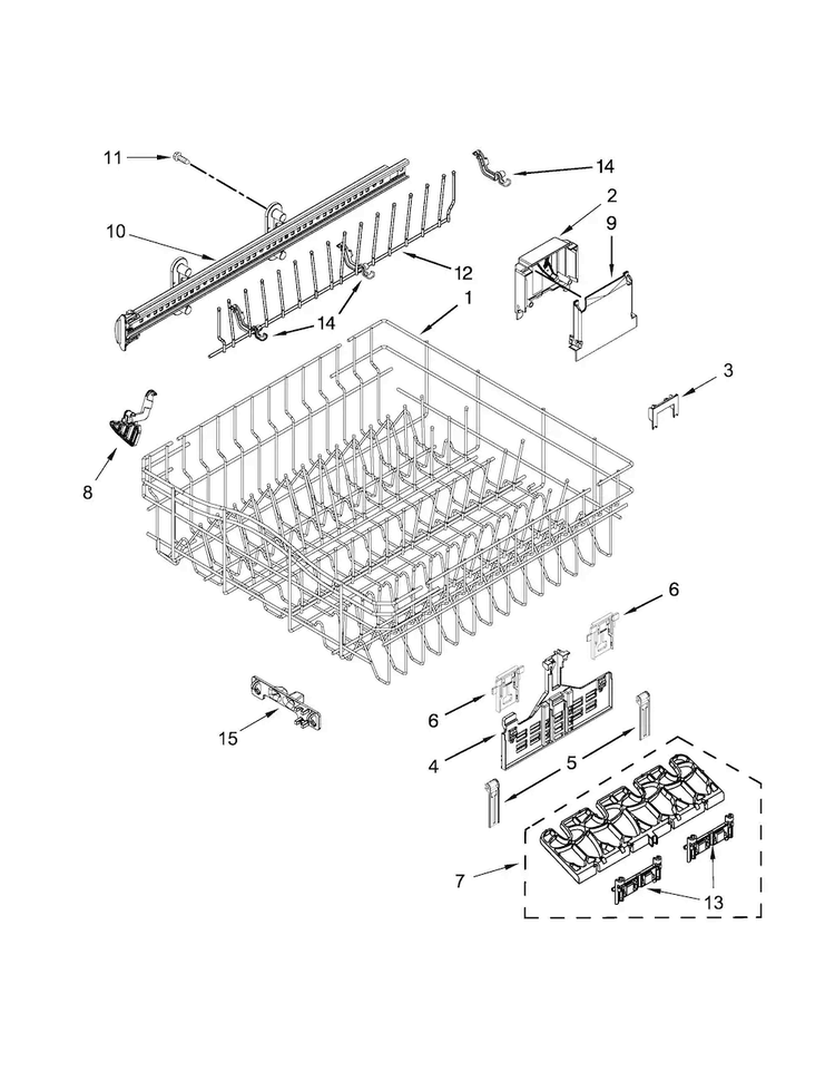 Upper Rack And Track Parts Diagram and Parts List for WDT920SADH2  Whirlpool Dishwasher