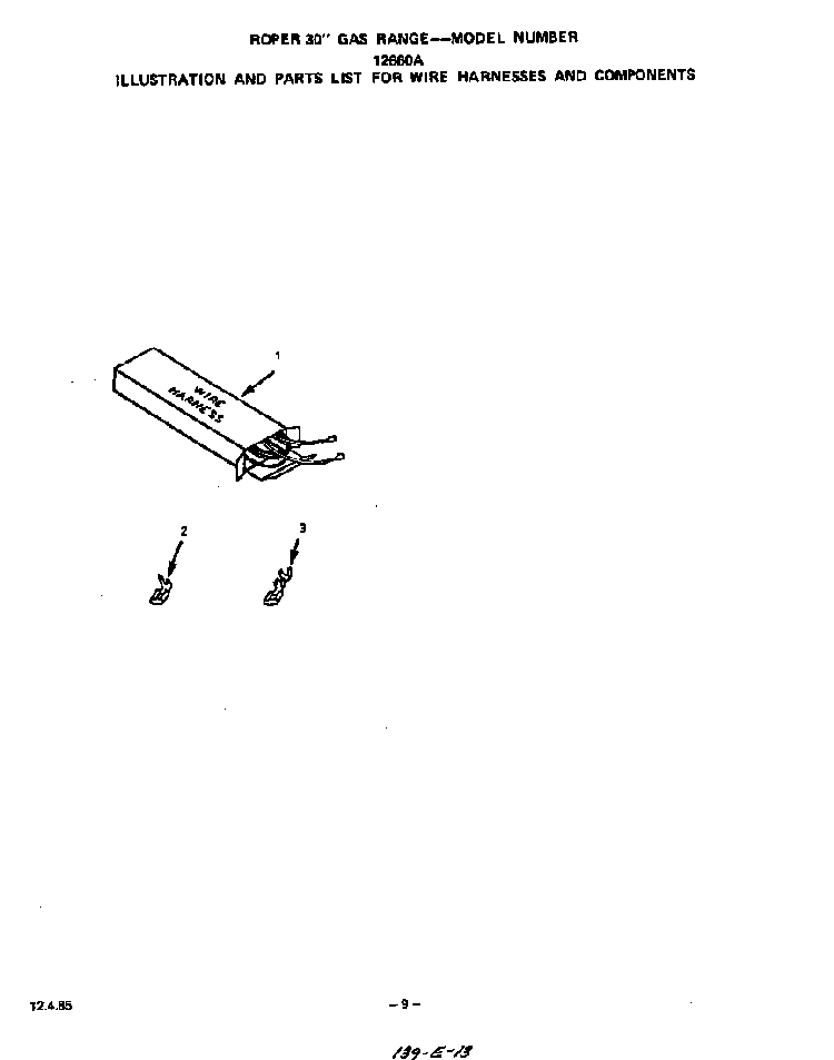 Wire Harness And Components Diagram and Parts List for 1266*0A  Roper Range