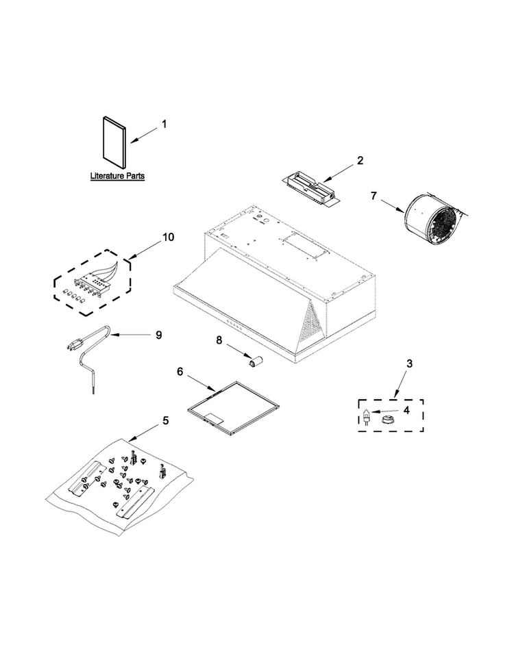 Hood Parts Diagram and Parts List for UXT5530AAS1  Whirlpool Range Hood