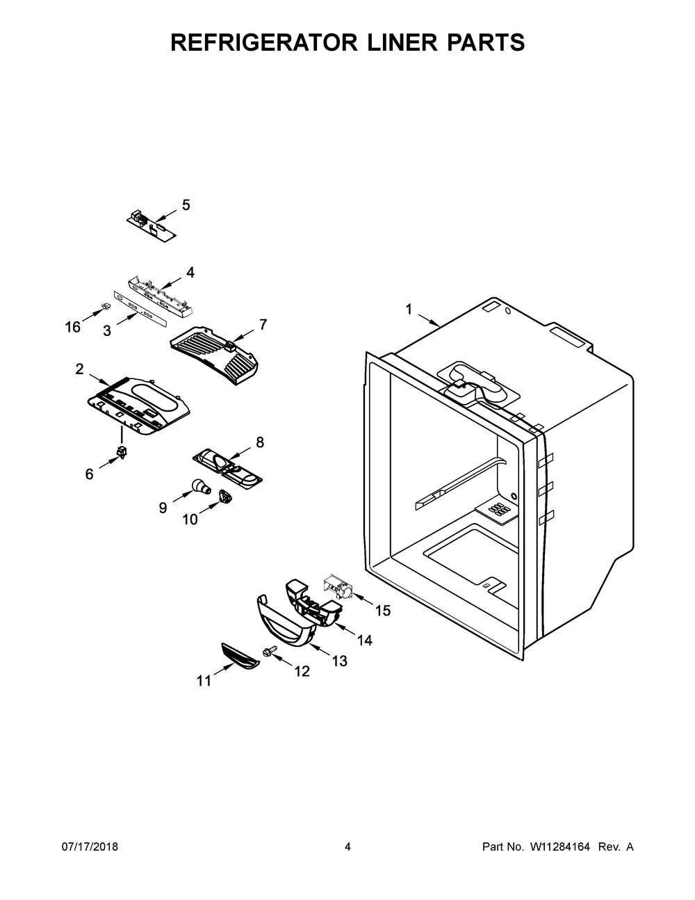 Refrigerator Liner Parts Diagram and Parts List for WRF532SMHZ01  Whirlpool Refrigerator