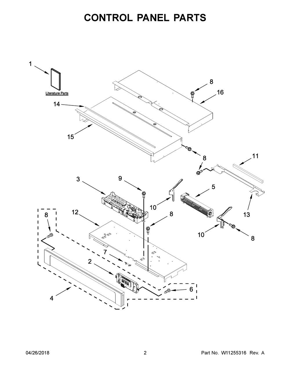 Control Panel Parts Diagram and Parts List for WOS51EC7AW05  Whirlpool Wall Oven