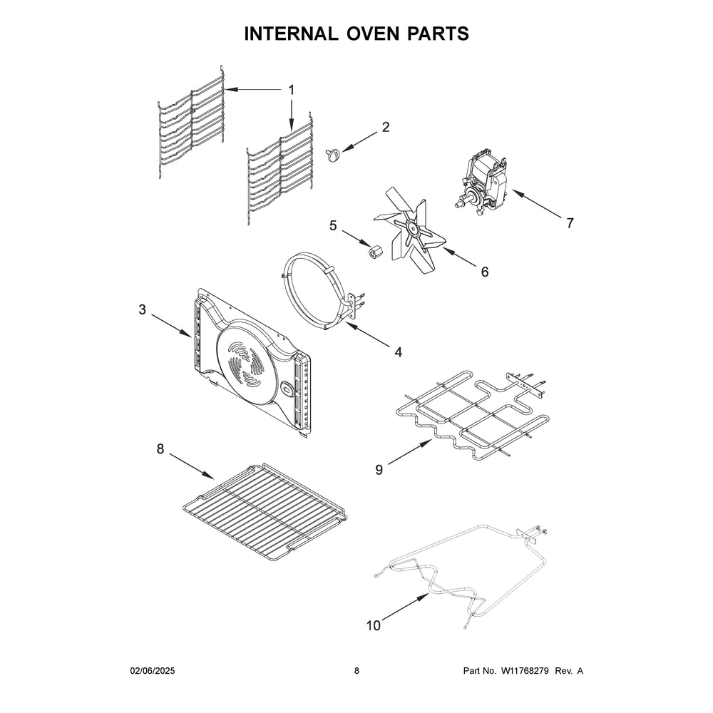 Internal Oven Parts Diagram and Parts List for YWOS52ES4MZ01  Whirlpool Wall Oven