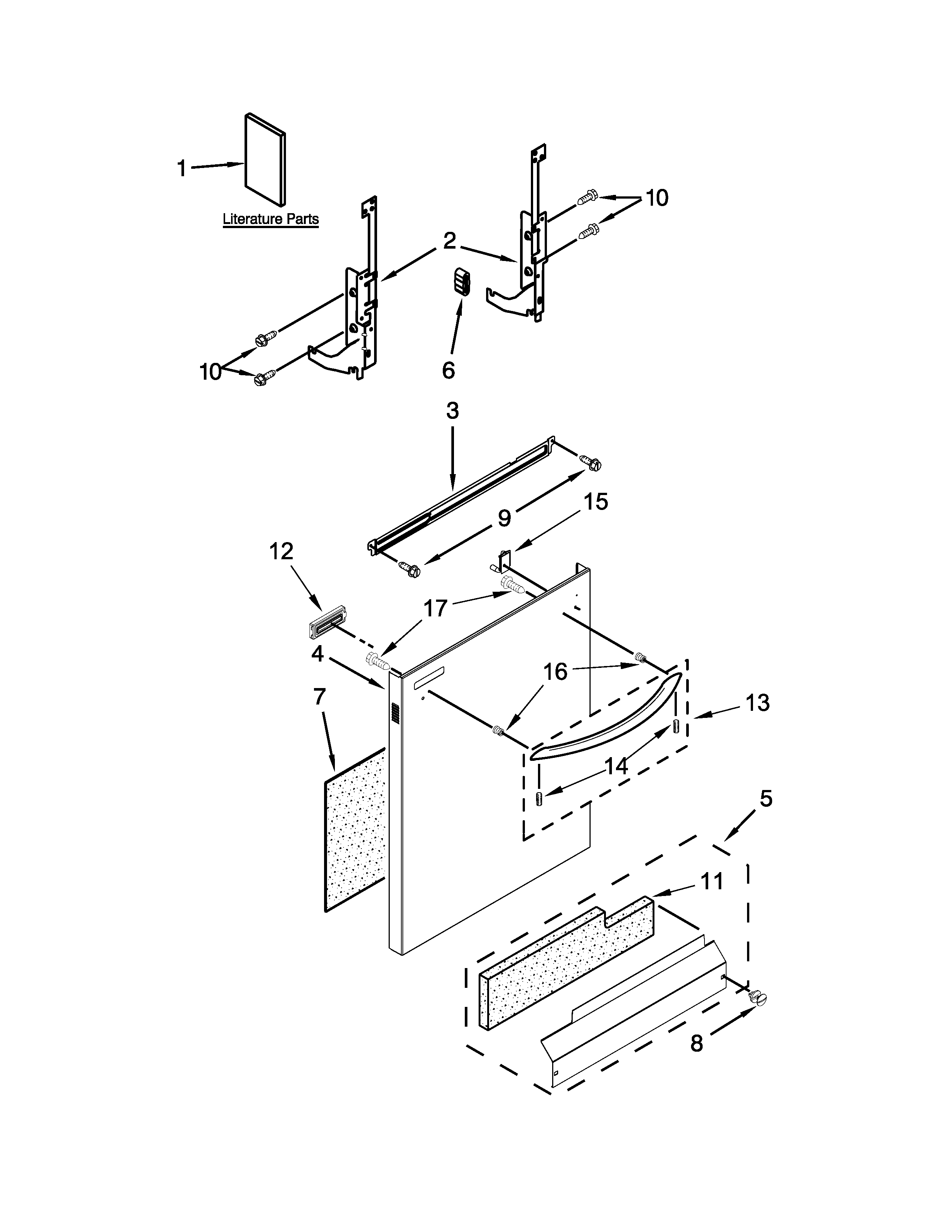 Door And Panel Parts Diagram and Parts List for 66513493N410  Kenmore Dishwasher