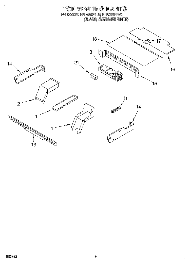 TOP VENTING, LIT/OPTIONAL Diagram and Parts List for RBD305PDB6  Whirlpool Wall Oven