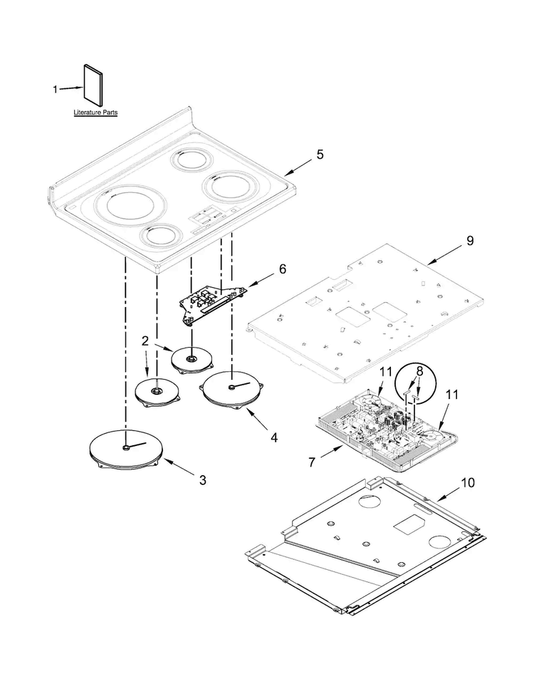 Cooktop Parts Diagram and Parts List for KFID500ESS00  KitchenAid Range