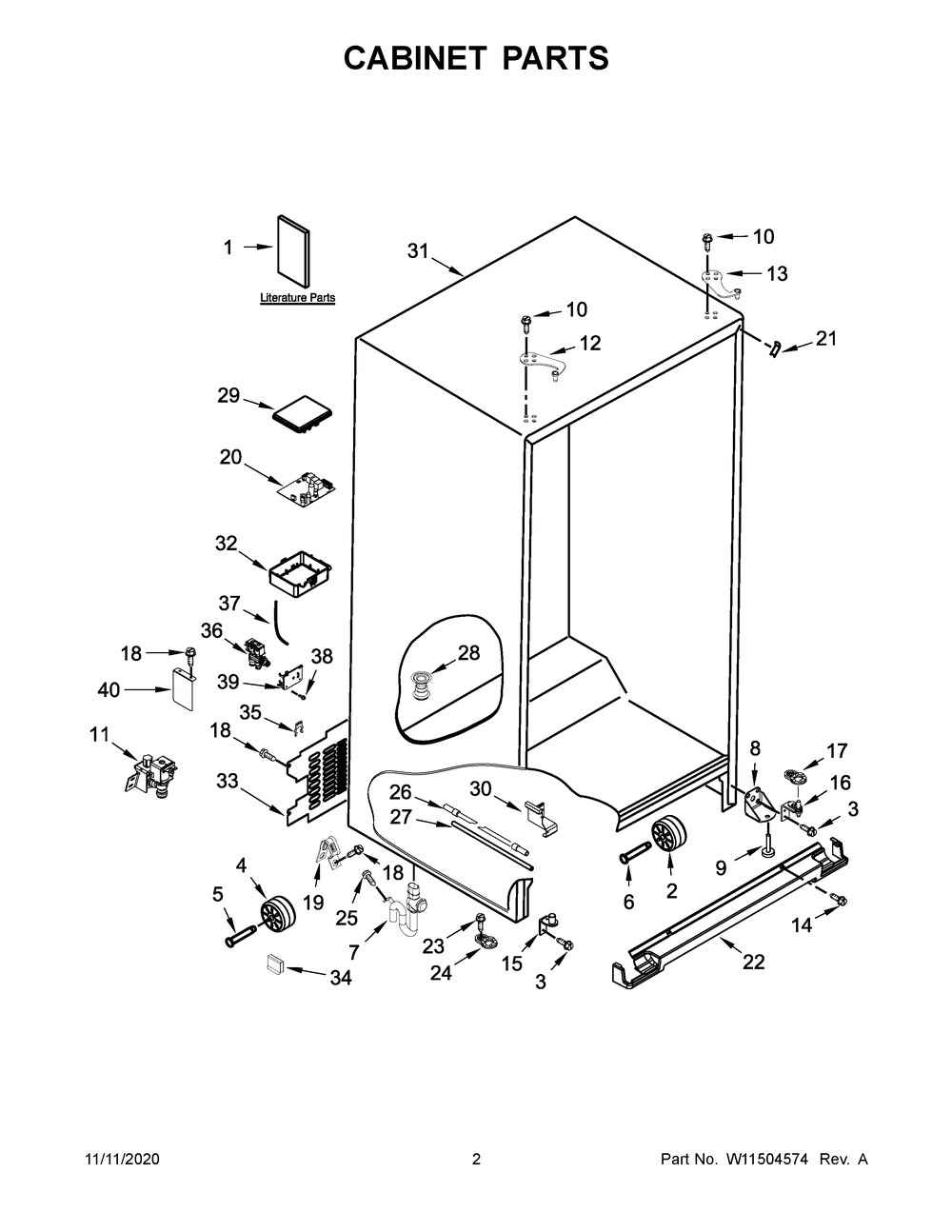 Cabinet Parts Diagram and Parts List for KRSC700HBS01  Whirlpool Refrigerator