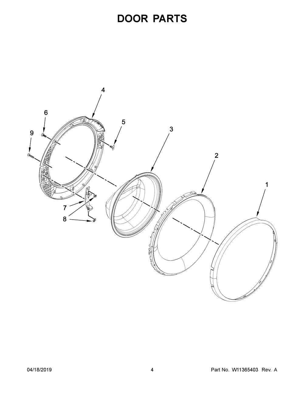Door Parts Diagram and Parts List for WFW3090JW0  Whirlpool Washer