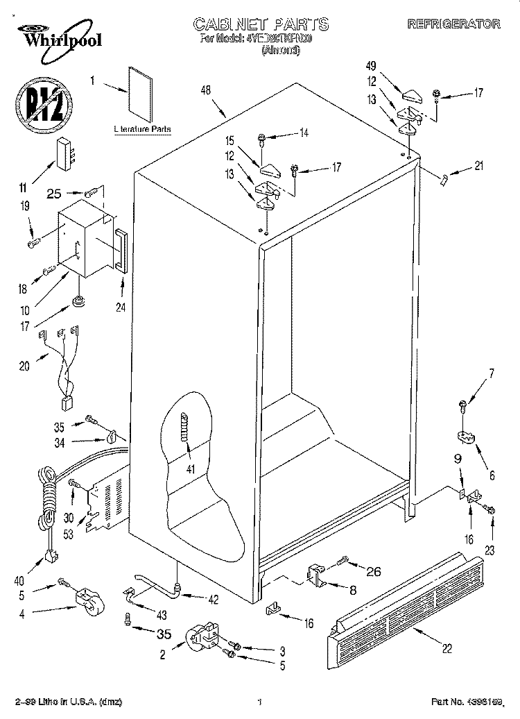 CABINET, LITERATURE Diagram and Parts List for 4YED20TKFN00  Whirlpool Refrigerator