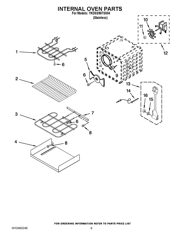 INTERNAL OVEN PARTS Diagram and Parts List for YKDSS907SS04  KitchenAid Range