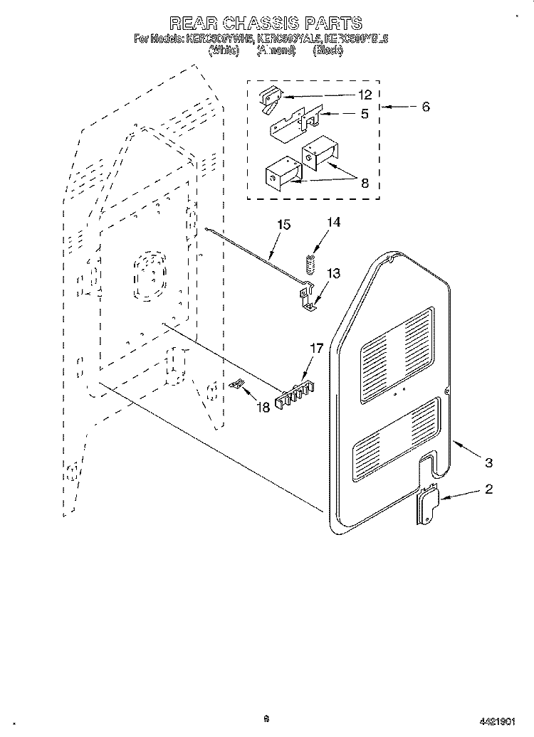 REAR CHASSIS, LIT/OPTIONAL Diagram and Parts List for KERC500YBL5  KitchenAid Range