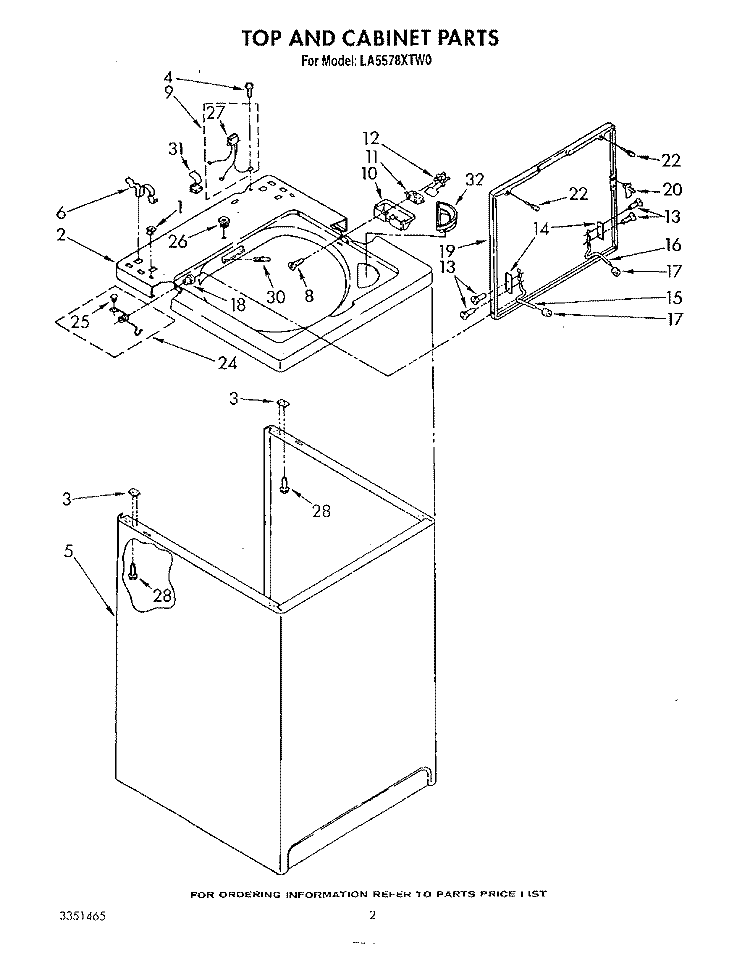 TOP AND CABINET, LITERATURE AND OPTIONAL Diagram and Parts List for LA5578XTF0  Whirlpool Washer