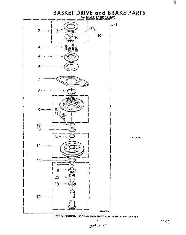 BASKET DRIVE AND BRAKE Diagram and Parts List for LA5600XMW0  Whirlpool Washer