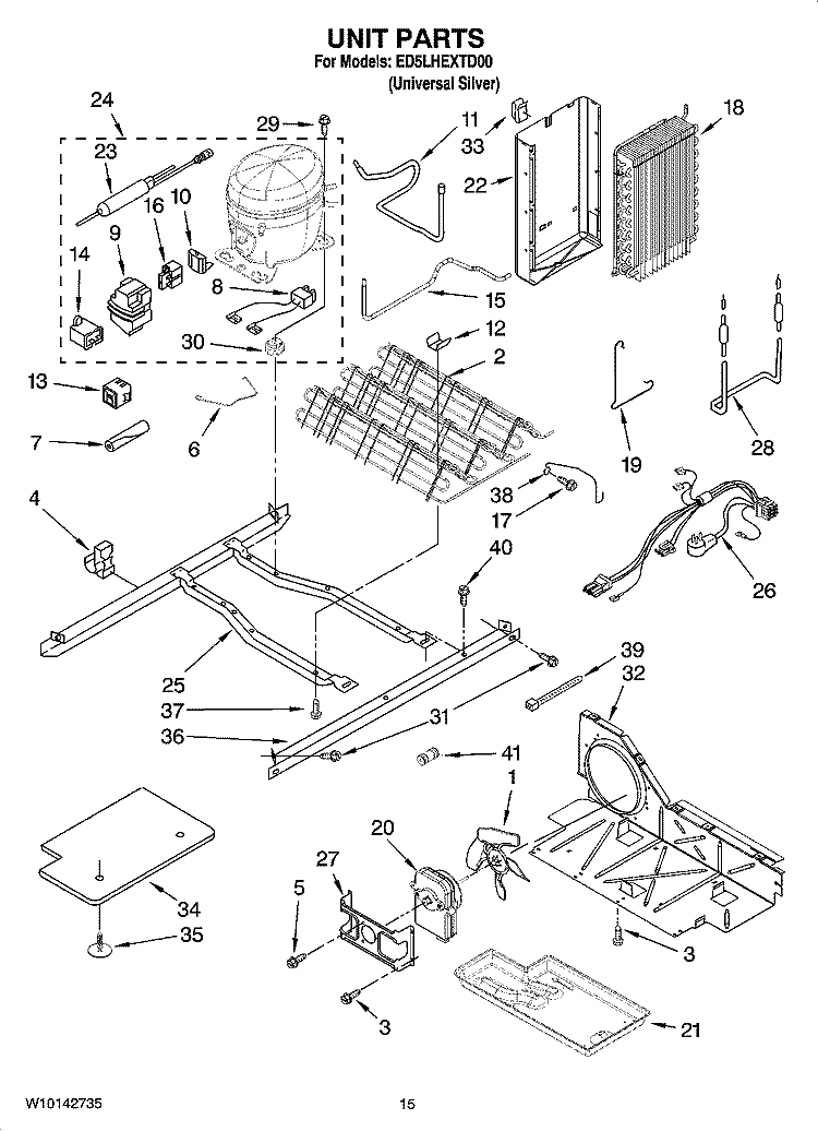 UNIT PARTS Diagram and Parts List for ED5LHEXTD00  Whirlpool Refrigerator