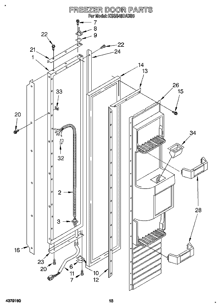 FREEZER DOOR Diagram and Parts List for KSSS48DAX03  KitchenAid Refrigerator
