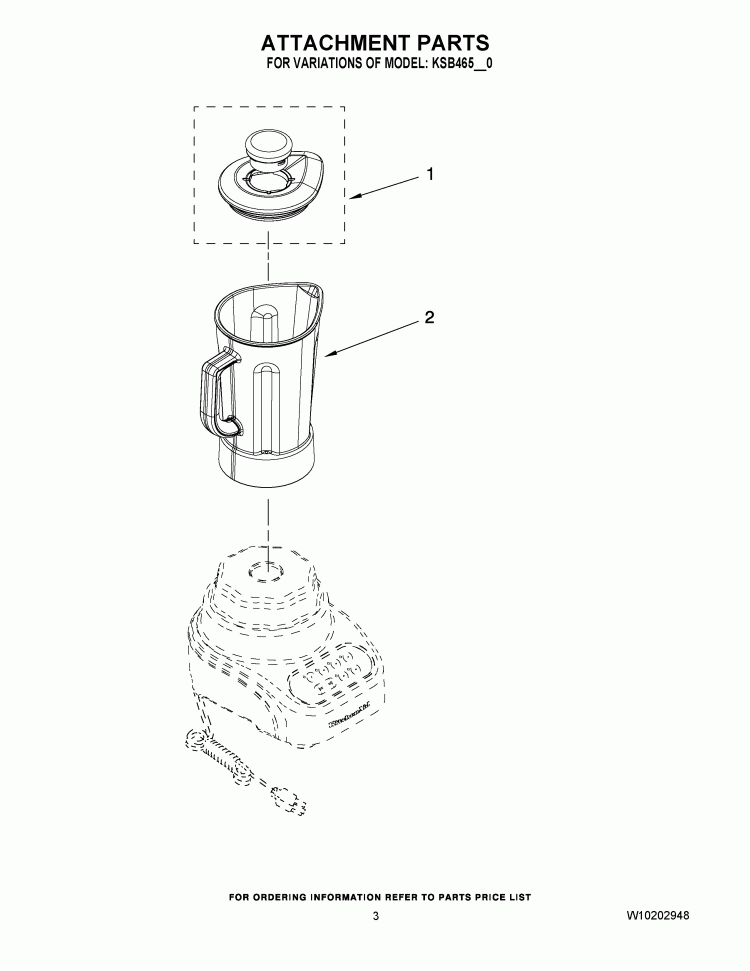 ATTACHMENT PARTS Diagram and Parts List for KSB465QOB0  KitchenAid Blender