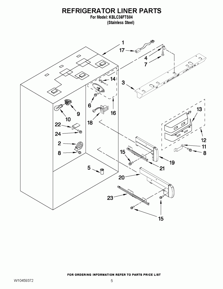 REFRIGERATOR LINER PARTS Diagram and Parts List for KBLC36FTS04  KitchenAid Refrigerator