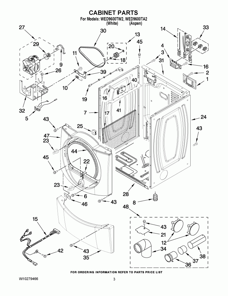 CABINET PARTS Diagram and Parts List for WED9600TW2  Whirlpool Dryer
