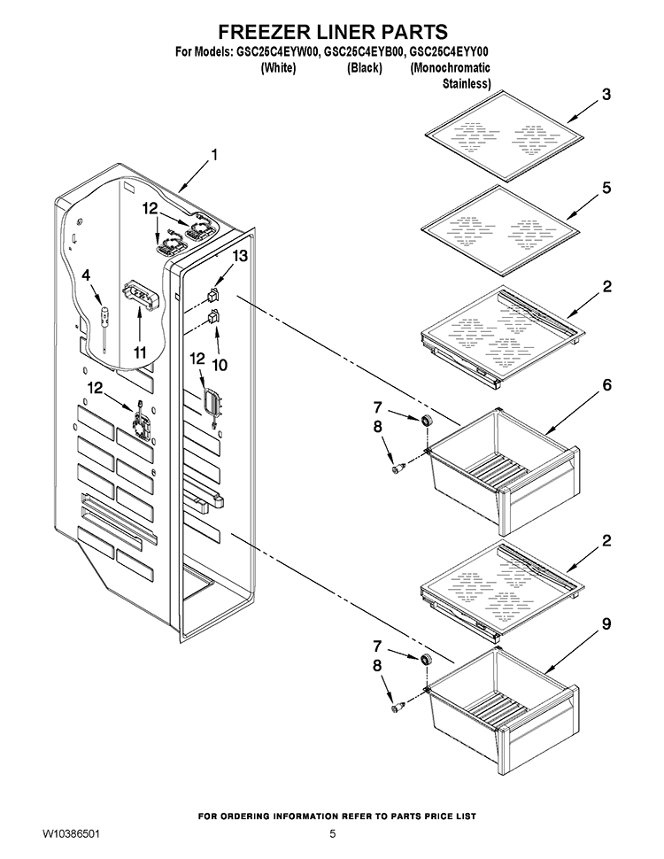 FREEZER LINER PARTS Diagram and Parts List for GSC25C4EYB00  Whirlpool Refrigerator