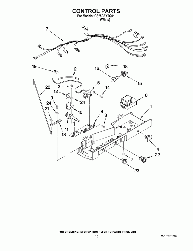 CONTROL PARTS Diagram and Parts List for CS25CFXTQ01  Crosley Refrigerator