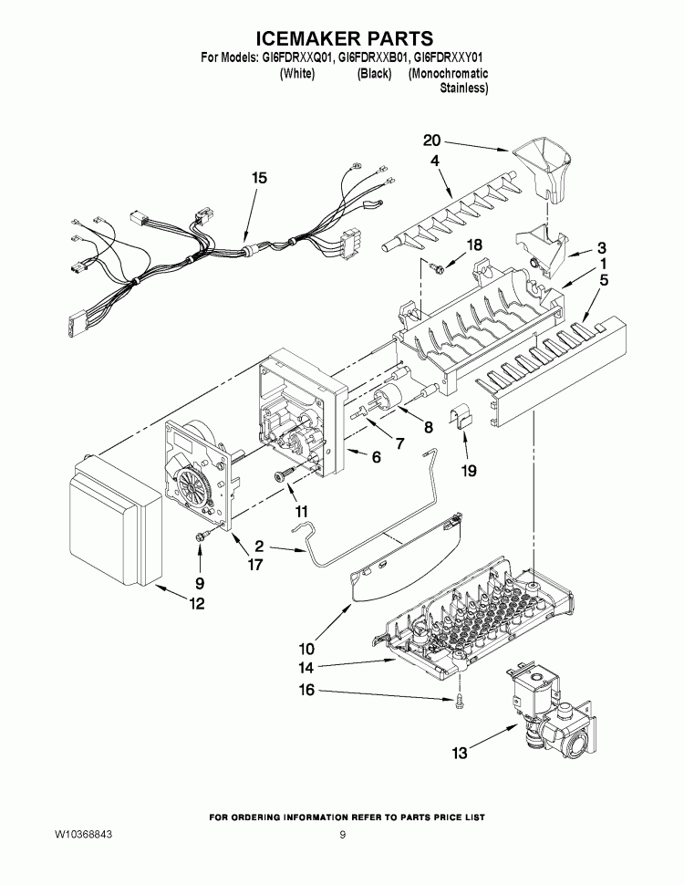 ICEMAKER PARTS Diagram and Parts List for GI6FDRXXB01  Whirlpool Refrigerator