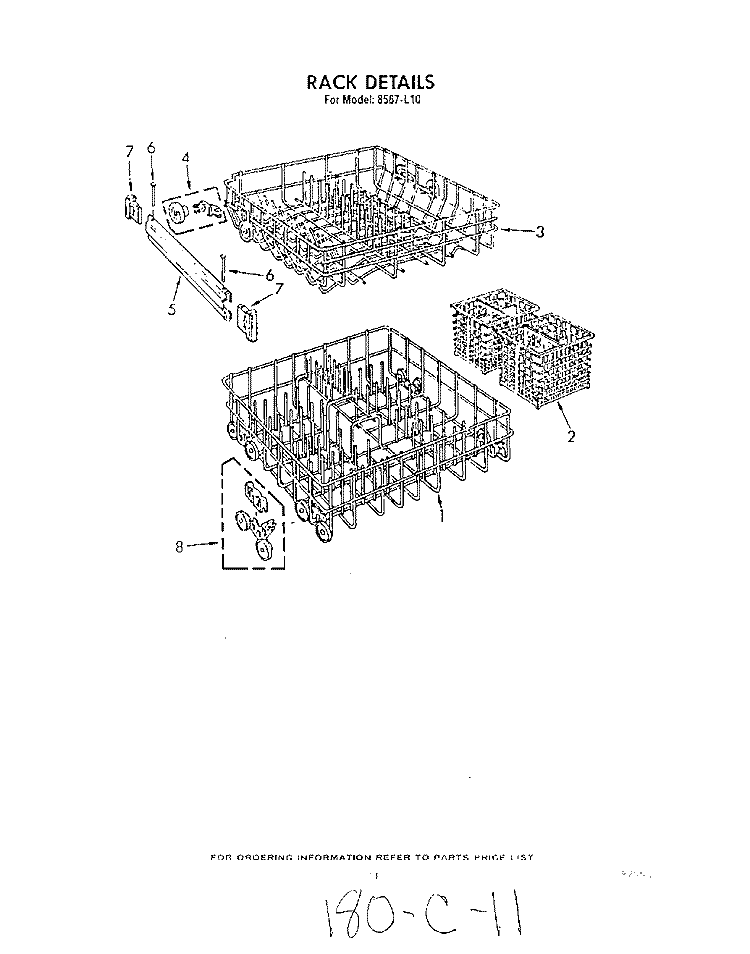 RACK Diagram and Parts List for 8567L10  Roper Dishwasher