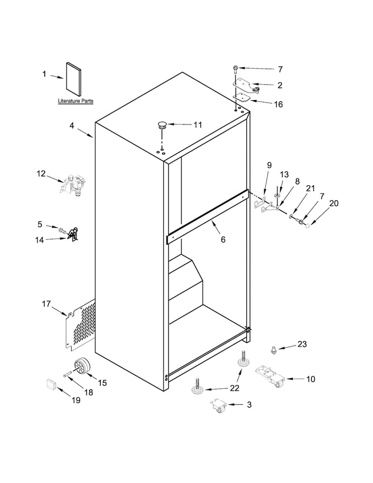 Cabinet Parts Diagram and Parts List for WRT519SZDM01  Whirlpool Refrigerator