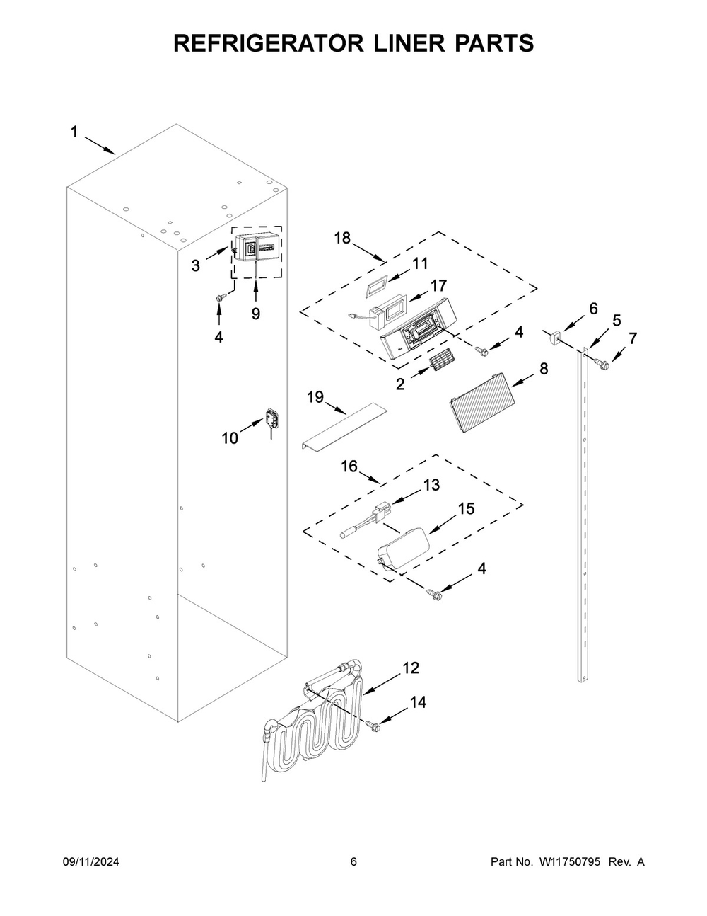 04 - Refrigerator Liner Parts Diagram and Parts List for JBSS42E22L01  Whirlpool Refrigerator