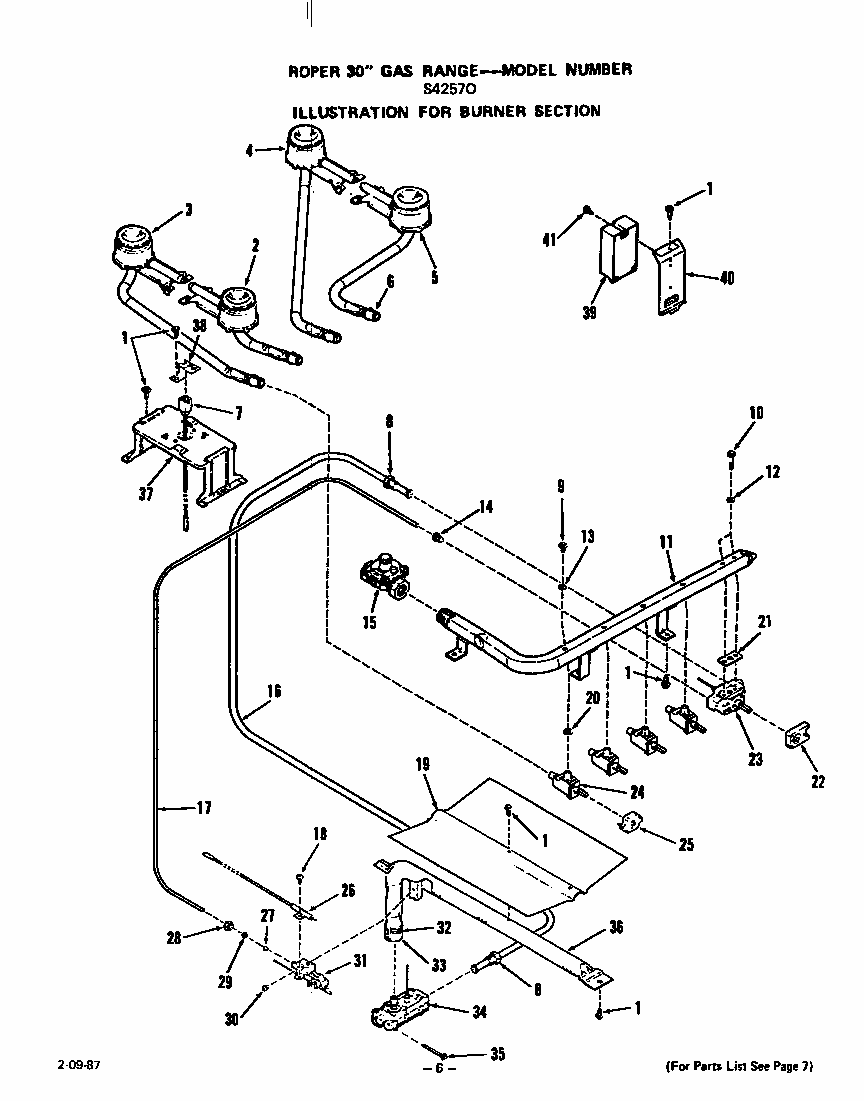 Burner Diagram and Parts List for S4257*0  Roper Range